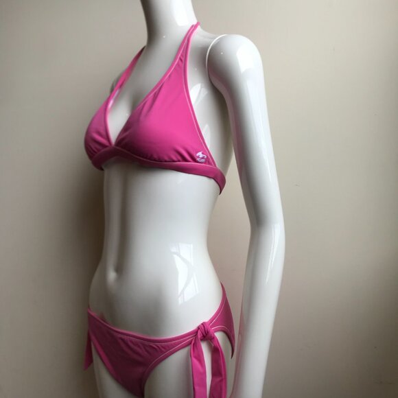 Billabong surf solid pink halter top low rise bottom bikini set - Picture 3 of 8